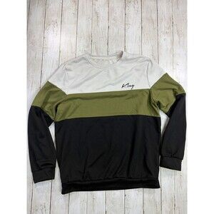 King Mens Sweatshirt Pullover Crewneck Colorblock White Green Black Size M